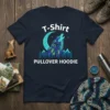 T-Shirt Pullover Hoodie with a tribal-style wolf howling at a patterned moon, set against a backdrop of pine trees and