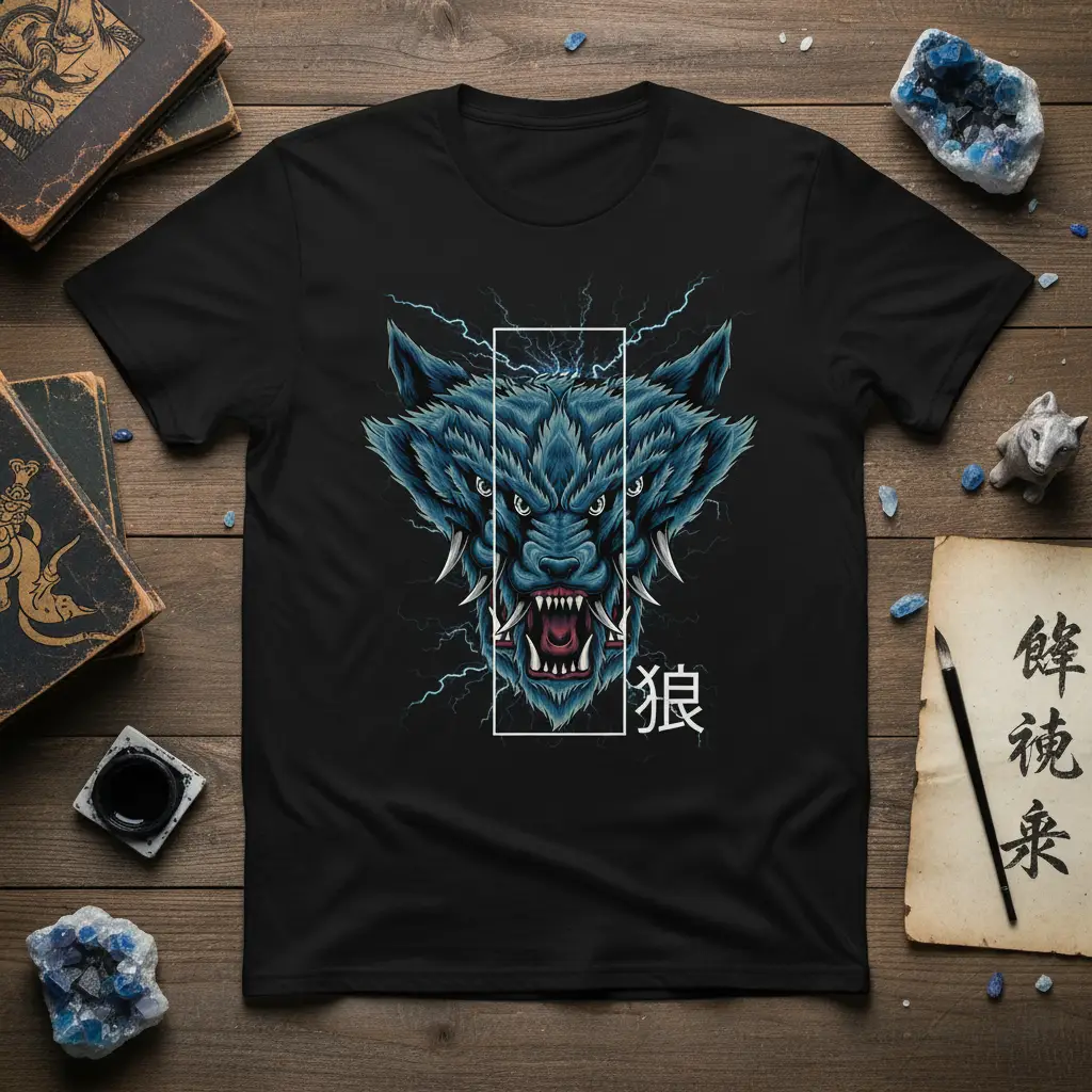 Wolf Kanji eye-catching design printed on soft premium material creating a standout t-shirt