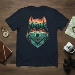 Wolf Mountain Landscape stylish graphic design printed on comfortable cotton t-shirt