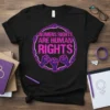 Womens Rights Are Human Rights text design with purple fists in a circle, feminist slogan t-shirt