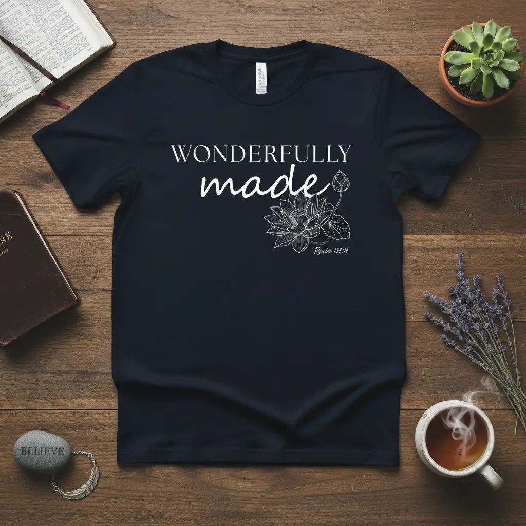 Wonderfully Made Psalm 139:14 stylish graphic printed on comfortable cotton fabric creating a standout t-shirt