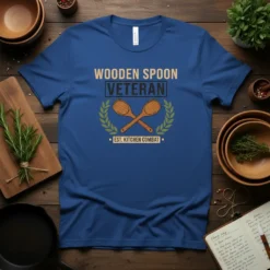 Wooden Spoon Veteran Est Kitchen Combat T-Shirt featuring crossed wooden spoons and laurel wreath graphic