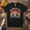 Woodworking Is My Therapy T-Shirt featuring a saw cutting logs with the text Build It Fix It Create It below