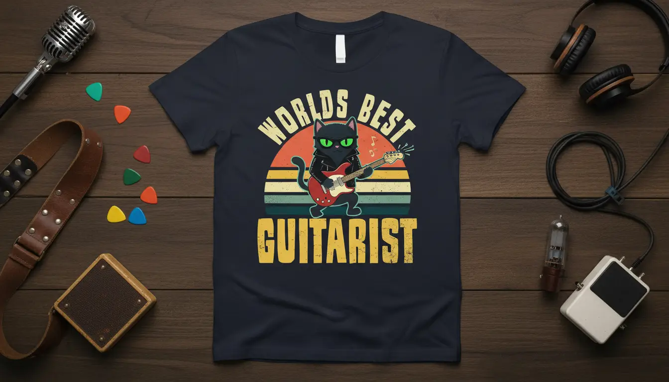 Worlds Best Guitarist Cat T-Shirt Gift for Musicians