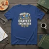 World's Okayest Engineer t-shirt with cartoon man at computer and eject button graphic