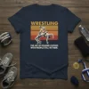 Wrestling t-shirt design featuring "Wrestling The Art Of Folding Clothes With People Still In Them" quote and vintage graphic of