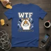 WTF Why The Facepalm? cat t-shirt design with a confused orange tabby cat and question marks