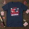 XOXO Harley Quinn t-shirt design with jester hat graphic and red/pink hearts