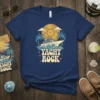 Yacht Rock graphic t-shirt featuring a cruise ship on waves, palm trees, and a vinyl record sun