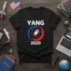 Yang 2020 campaign t-shirt with a red and blue circular logo featuring a rocket