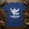 Yangon Myanmar t-shirt design featuring a bird graphic with pagodas and city text