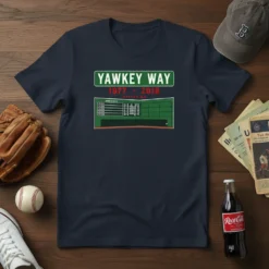 Yawkey Way 1977 x 2018 Boston MA baseball t-shirt design featuring a scoreboard graphic and classic typography