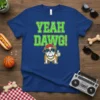 Yeah Dawg! text with a cool bulldog giving a thumbs up on a blue t-shirt