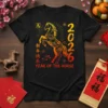 Year of the Horse 2026 Chinese New Year T-Shirt with a golden and red horse graphic and Chinese characters