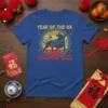 Year of the Ox 2021 t-shirt design with a vintage bull graphic and Chinese floral patterns