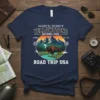 Yellowstone National Park Road Trip USA t-shirt design with bison, mountains, river, and coordinates