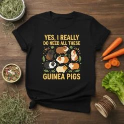 Guinea pigs graphic tee with text "Yes, I Really Do Need All These Guinea Pigs" in yellow font