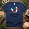 Navy blue t-shirt with "YES I'M BOTH of them" text and a heart split between the Philippines and Italy flags