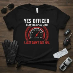 Yes Officer I Saw The Speed Limit I Just Didn't See You quote t-shirt with speedometer graphic