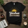 Yeshua Light of the World t-shirt design with a sun graphic and bold text