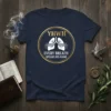 Christian t-shirt design with "YHWH Every Breath Speaks His Name" text and lung graphic, featuring gold circle and navy blue