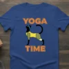 Yoga Time T-Shirt featuring a black cat in a yoga pose with orange text "YOGA" and "TIME"