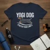 Yogi Dog Stretch Your Limits t-shirt design featuring a dachshund in a stretching pose with the quote "Yogi Dog Stretch