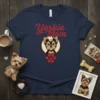 Navy blue t-shirt with "Yorkie Mom" text and a cartoon Yorkshire Terrier face with a paw print below