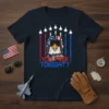 Patriotic eagle wearing aviator helmet and goggles with "You Free Tonight?" text on a navy t-shirt