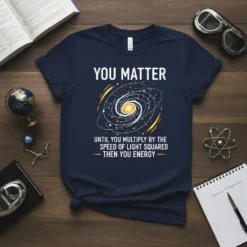 T-shirt with the science quote "You Matter Until You Multiply by the Speed of Light Squared Then You Energy" and