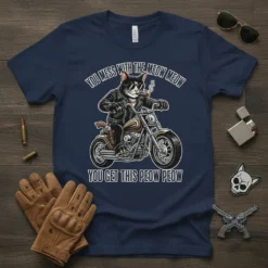 You Mess With The Meow Meow You Get This Peow Peow T-Shirt design featuring a black cat in a leather