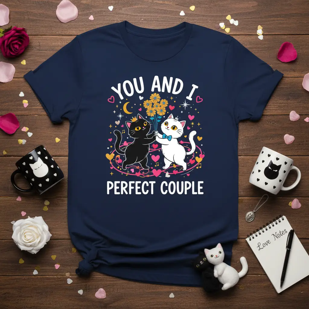 You and I Perfect Couple Cat T-Shirt Romantic Gift