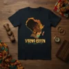 Young Queen t-shirt design featuring a profile of a Black woman with braided hair against the backdrop of the African