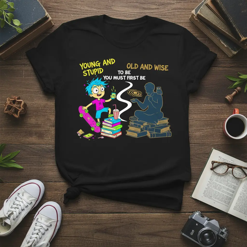 Young and Stupid Old and Wise Quote T-Shirt Funny Wisdom Gift