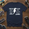 Your Dad My Dad Daddy Zaddy t-shirt featuring pixelated daddy and muscular zaddy graphics with lightning bolt