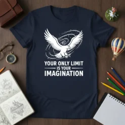 T-shirt with white text "Your Only Limit Is Your Imagination" and a white eagle graphic in a cosmic design