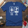 Your Wife My Wife t-shirt design showing a homemaker and a superhero in comparison