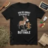 Funny donkey t-shirt with the quote "You're About As Pleasant As An Itchy Butthole" in bold white text