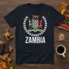 Zambia National Emblem T-Shirt featuring the coat of arms with "One Zambia, One Nation" motto and the country name in