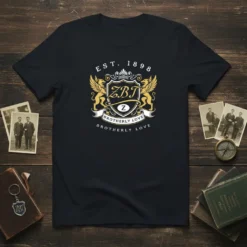 Navy ZBT Brotherly Love Est 1898 fraternity t-shirt with gold and white crest