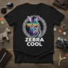 Zebra Cool t-shirt design featuring a zebra wearing retro sunglasses, with text below