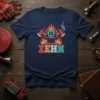 ZEHN firefighter t-shirt design with fire helmet, axes, flames, and the number 10