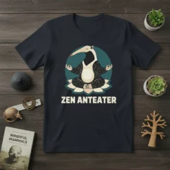 Zen Anteater t-shirt design with a meditating anteater in a lotus pose and the text "ZEN ANTEATER"