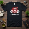 Zen Garden T-Shirt with white bonsai trees and a red sun graphic, featuring Japanese character for Zen