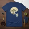 Zen Japanese Symbol T-Shirt featuring beige kanji for Zen and a circular graphic of stones in water