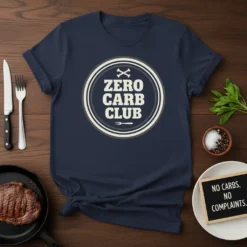 Zero Carb Club t-shirt design featuring bold text in a circle with crossbones and fork graphic