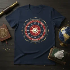 Zodiac Compass Rose bold graphic design printed on comfortable cotton t-shirt