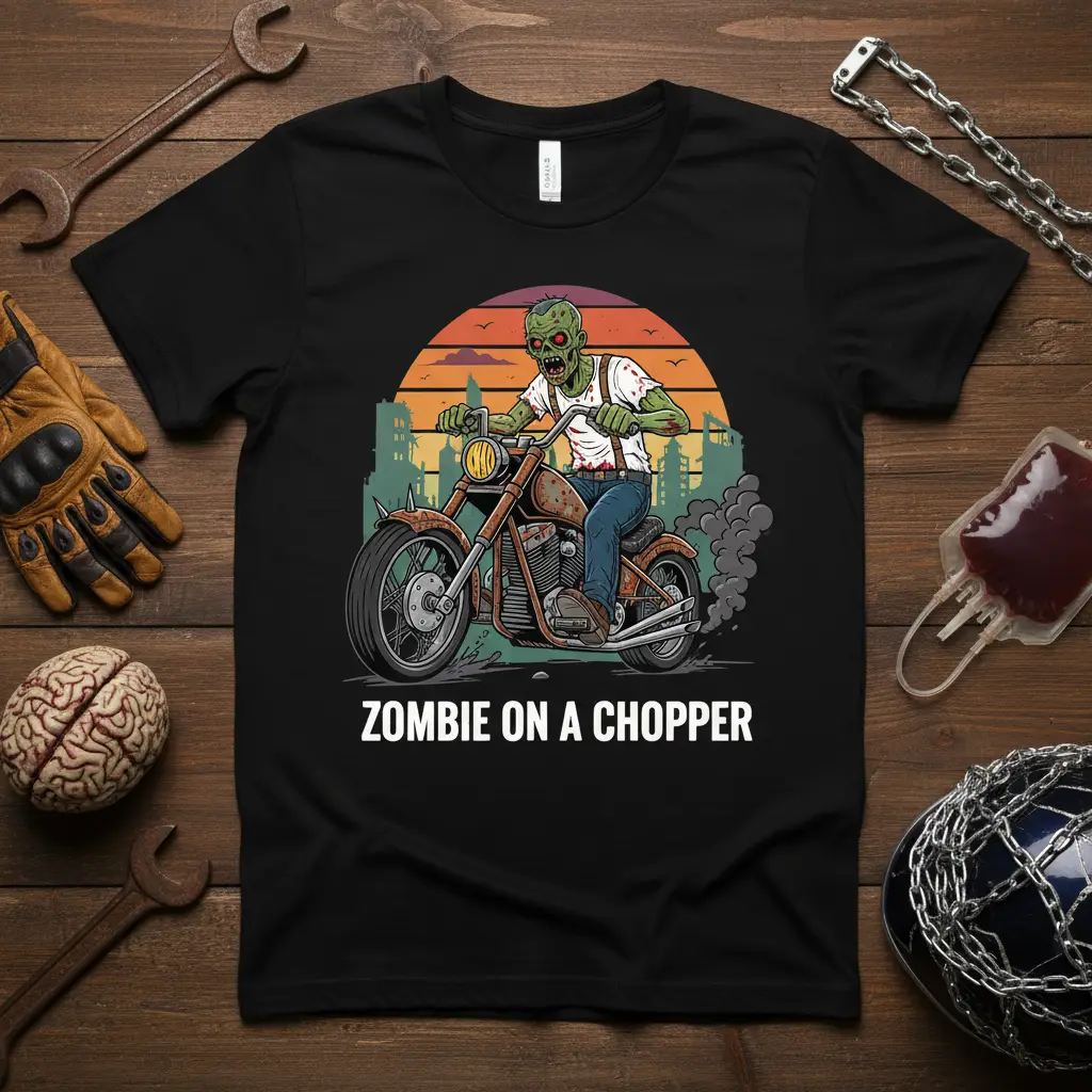 Zombie on a Chopper T-Shirt Spooky Biker Halloween Gift