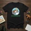 ZOOZWEAR t-shirt design featuring a circle of cartoon zoo animals including a giraffe, bear, elephant, rhino, and polar bear