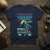 Navy t-shirt featuring Winston Churchill quotes "Attitude Is A Little Thing" and "The Price of Greatness is Responsibility" with mountain